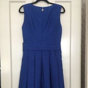 Tea-length, waist-tie dress in royal blue